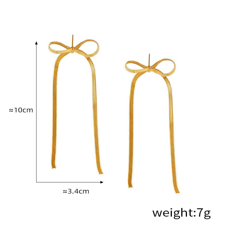 18K gold noble simple bow design light luxury style necklace earrings bracelet set 1938b06e-ba61-4173-9580-fac0d4714d5f Artshiney
