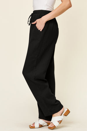 Double Take Full Size Texture Drawstring Straight Pants 194f9462-0d38-4259-a2cb-cbce0ae2bf79-Max Trendsi
