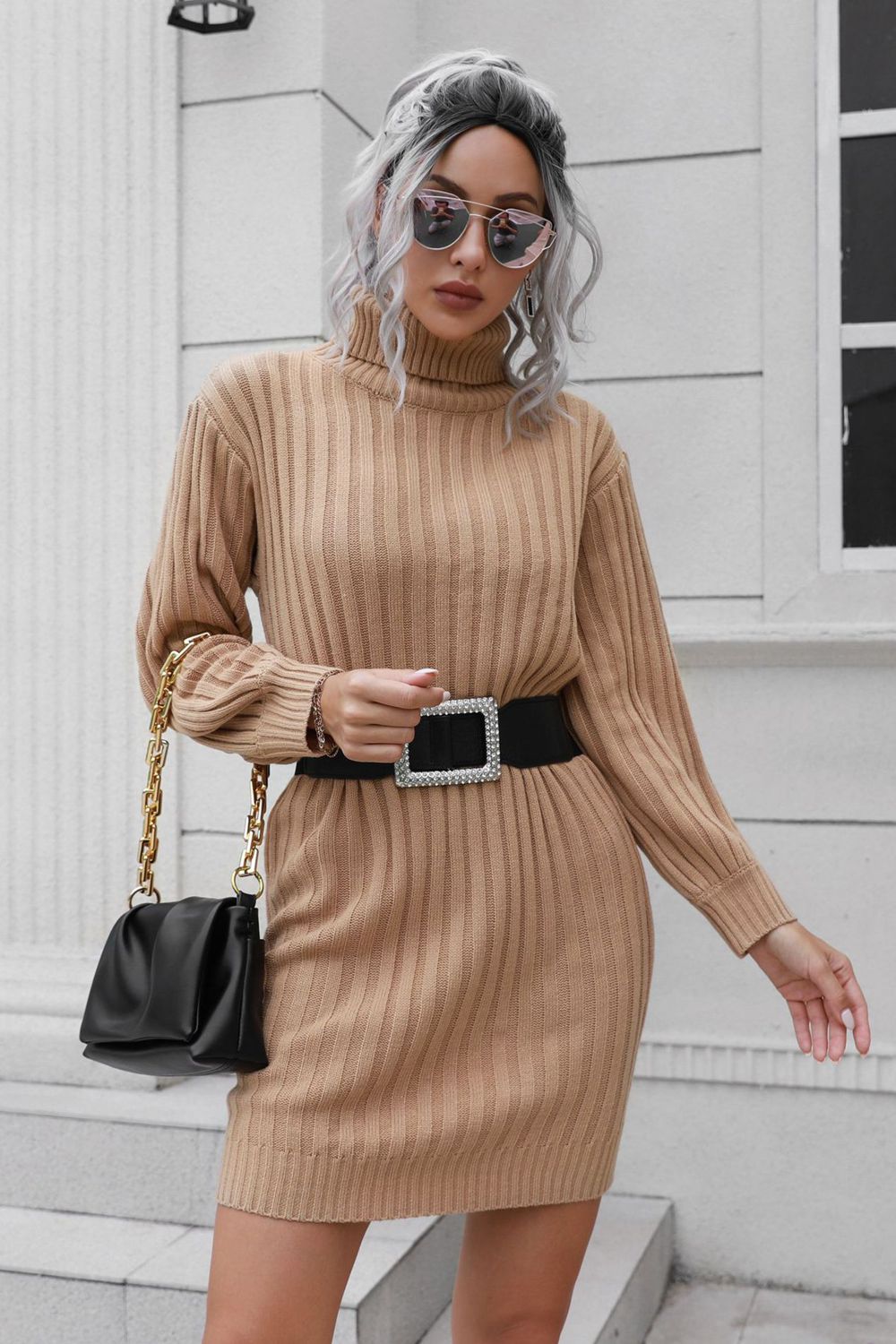 Ribbed Turtle Neck Long Sleeve Mini Sweater Dress 1966a335ae3c4bb19b34995c3ad9e0ac-Max Glownestbest