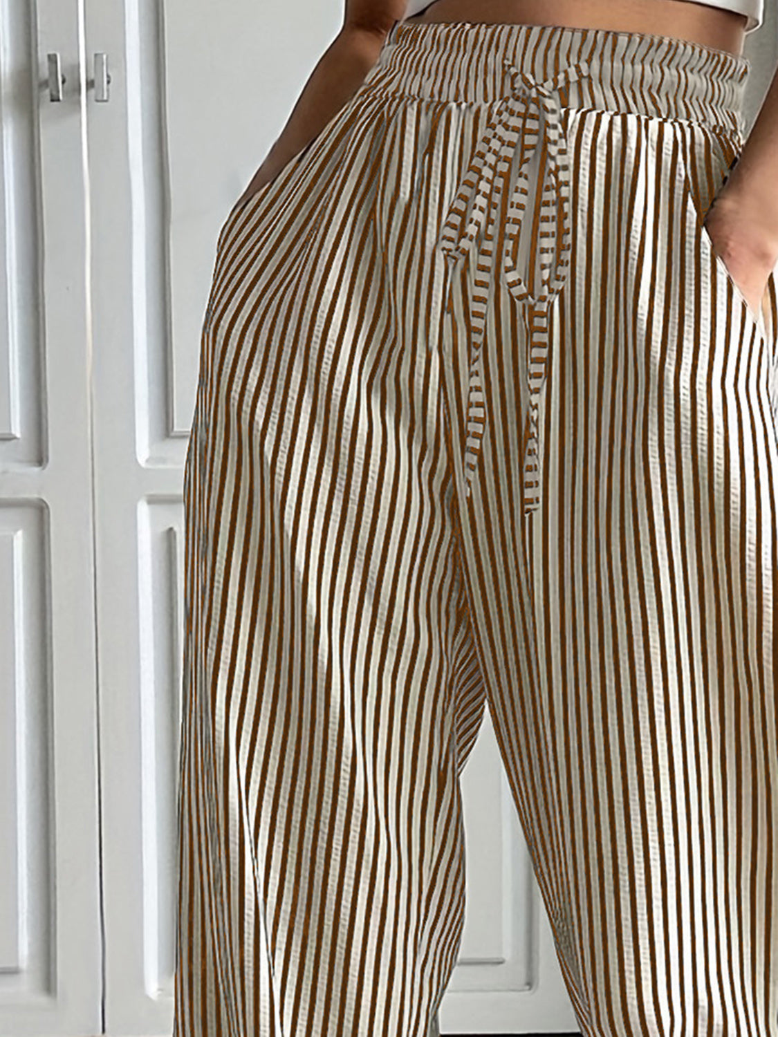 Drawstring Striped Elastic Waist Pants 19a5dc71-e19a-4f7f-8241-bfe726279811-Max Trendsi