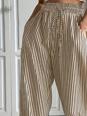 Drawstring Striped Elastic Waist Pants 19a5dc71-e19a-4f7f-8241-bfe726279811-Max Trendsi