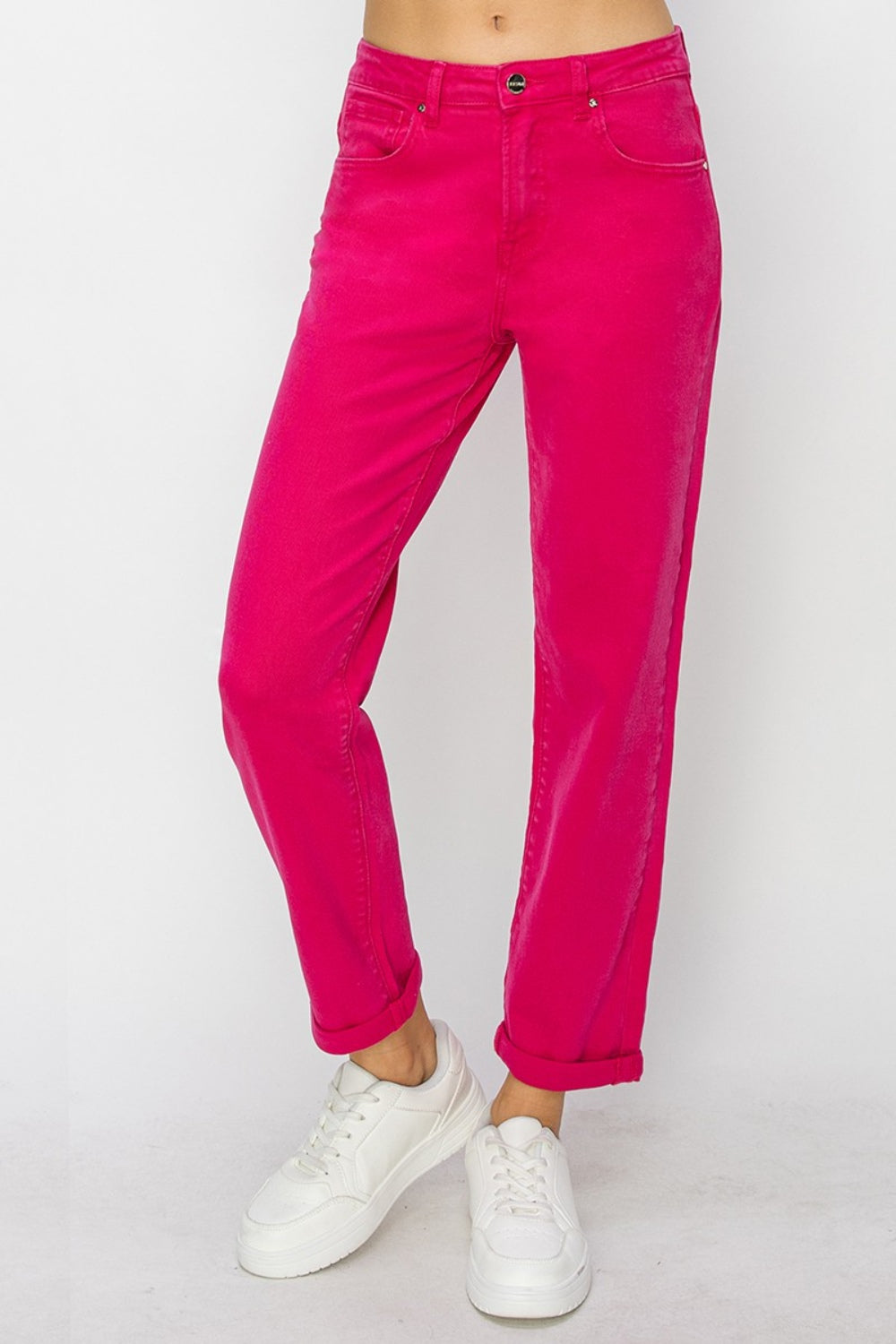 RISEN High Waist Rolled Hem Straight Jeans 19f78032-d2b9-49c1-843a-e938cfffac29-Max Trendsi