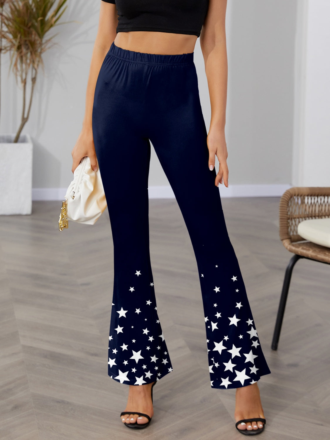 FAM-FAM Star Elastic Waist Bootcut Pants Dark Blue 19f8684e-f6d7-4137-a8eb-b82e98f83db7-Max Trendsi
