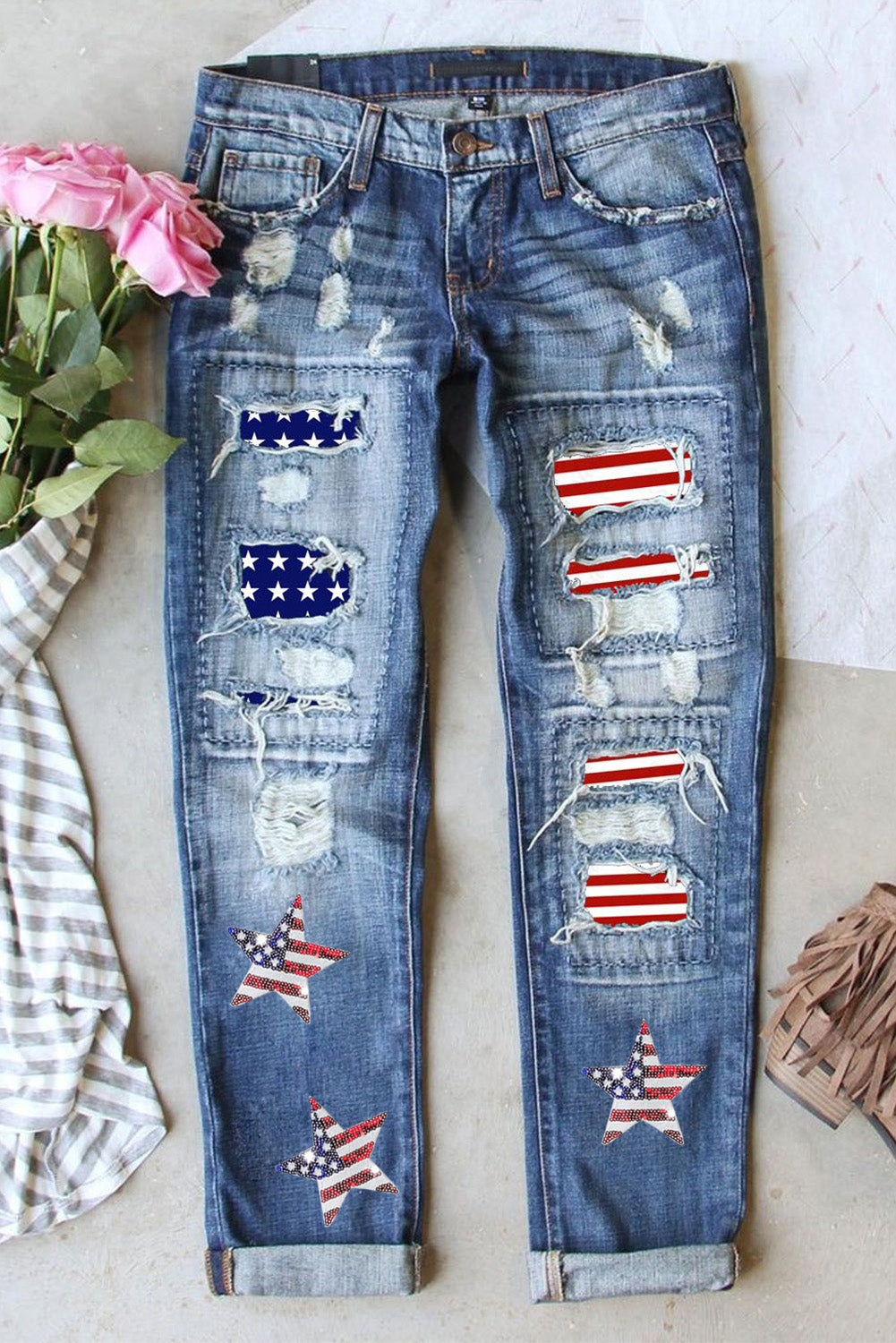 US Flag Mid-Rise Waist Straight Jeans Medium 1a06ee04-5cad-47eb-899f-5a7b1c35b22f-Max Trendsi