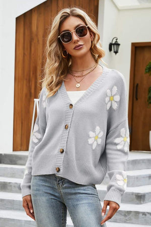 Floral Ribbed Trim Drop Shoulder Cardigan 1a289b8fdcb44b54b37e711005b2459c-Max Glownestbest