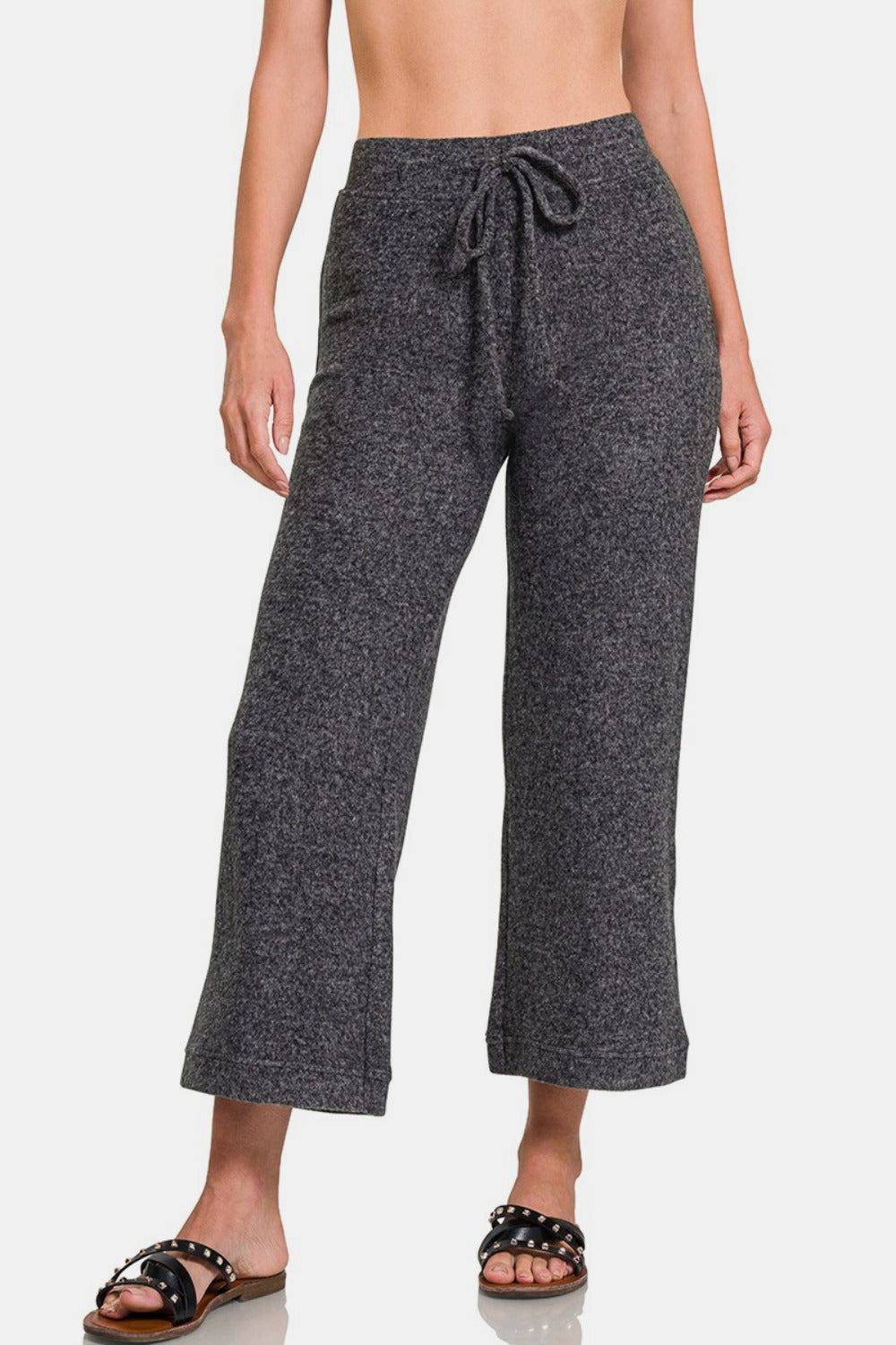Zenana Drawstring Hacci Cropped Pants Black 1a3cd214-2863-4e15-8bea-325dd4a90b4d-Max Trendsi