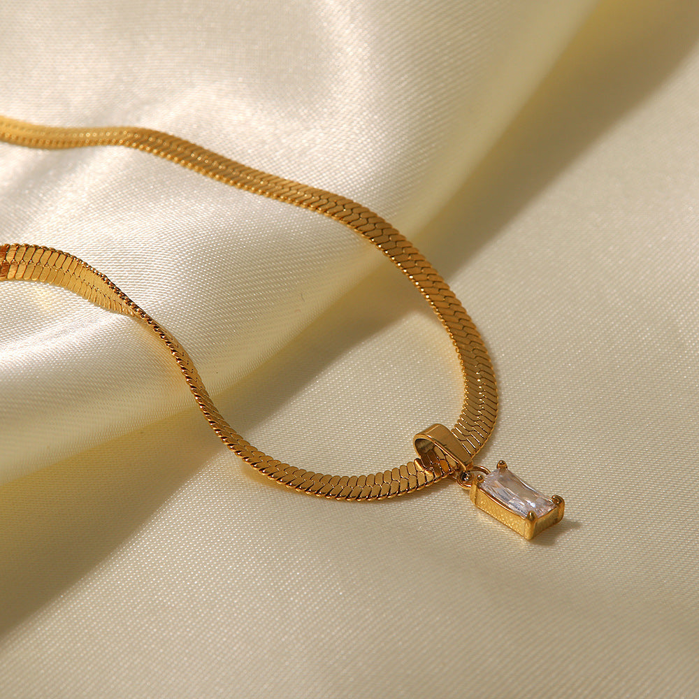 18K Gold Plated Green/White Baguette Zircon Pendant Necklace White 1a498c92-f7c2-4b95-b5a9-6f4bb0cc56fb Artshiney