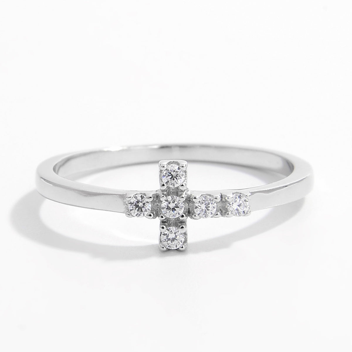 925 Sterling Silver Zircon Cross Ring Silver 1acb9aad-c70b-4952-a537-7044aab74e04-Max Trendsi
