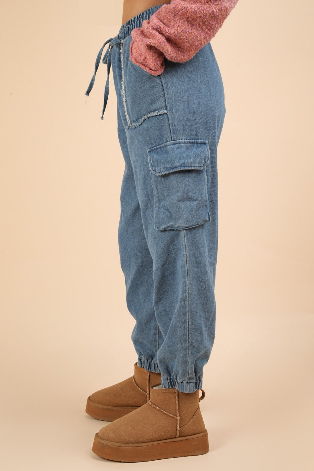 VERY J Washed Drawstring Jogger Cargo Jeans 1b2d3c11-47fa-4342-8461-5224a8d81ff8-Max Trendsi