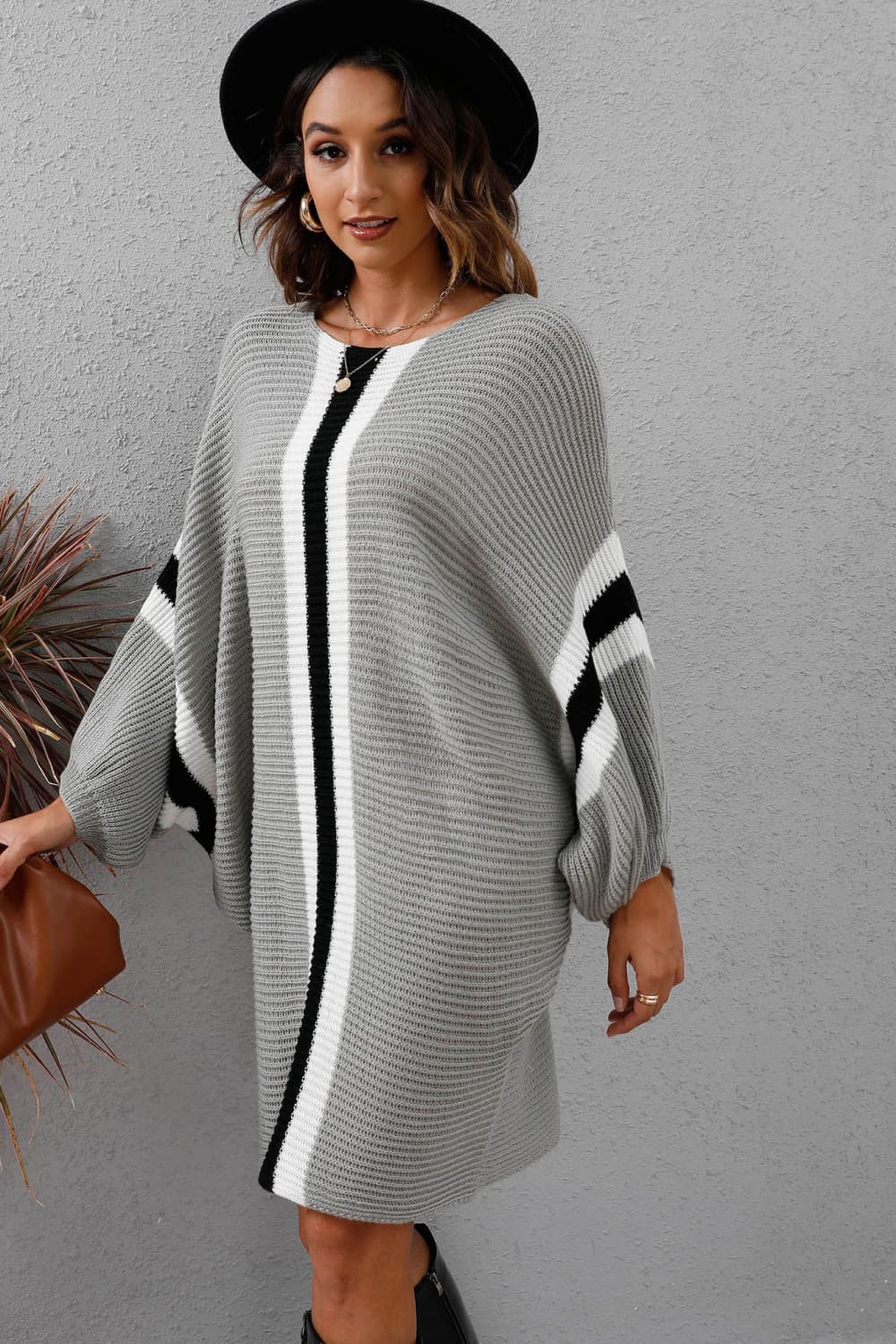 Ribbed Round Neck Long Sleeve Sweater Dress 1b2d53c36ecc44d1be5a34139730f863-Max Glownestbest