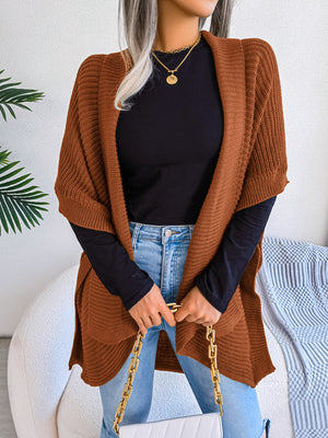 Glownestbest® | Horizontal Ribbing Open Front Slit Cardigan 1b9c2d43ddcc433ca55b658c210285ef-Max Glownestbest