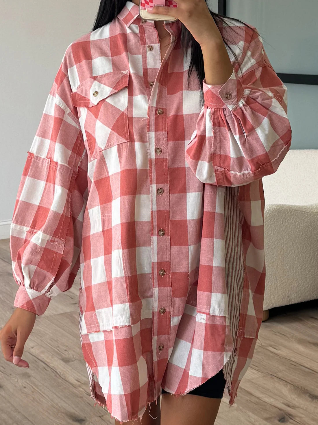 Plaid Collared Neck Long Sleeve Shirt Dress 1bbdcff6-eb36-42f2-bc6f-d8f2a4409bdf-Max Glownestbest