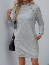 Perfee Texture Mock Neck Long Sleeve Mini Dress Gray 1bc05339-c467-4462-9862-064de69b615b-Max Glownestbest