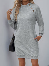 Perfee Texture Mock Neck Long Sleeve Mini Dress Gray 1bc05339-c467-4462-9862-064de69b615b-Max Glownestbest