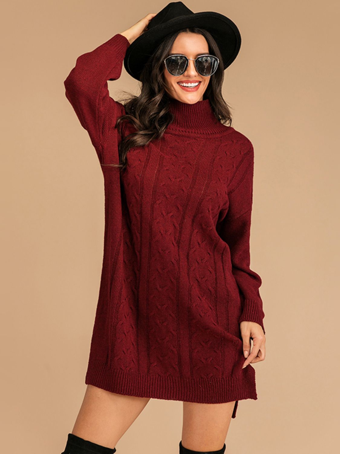 Perfee Slit Turtleneck Long Sleeve Mini Sweater Dress 1c02b069-356c-4240-a849-76e6dc17bf57-Max Glownestbest