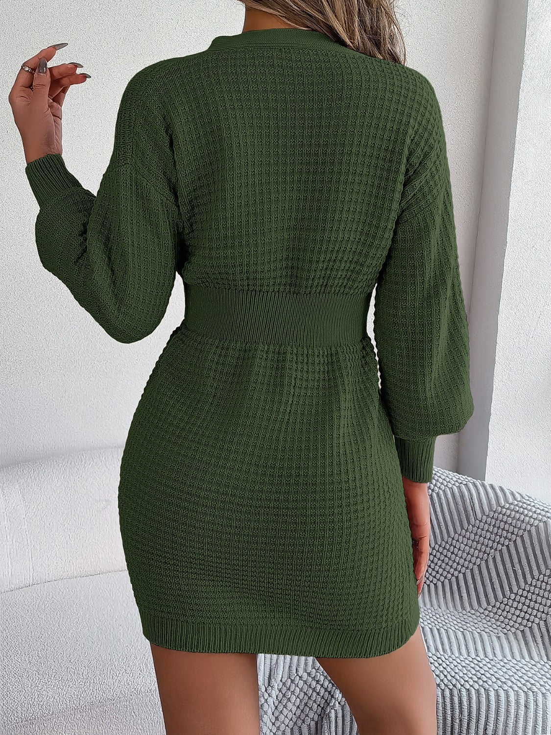 Buttoned Cable-Knit V-Neck Sweater Dress 1c0abd4091ae4b17ad40f0b8f0e40bfc-Max Glownestbest