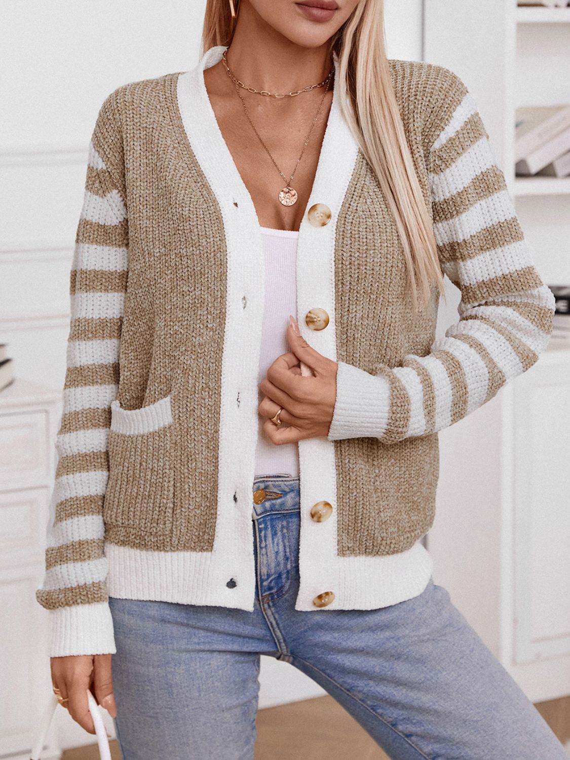 Striped Button Up Long Sleeve Cardigan 1c15eed4-475a-474a-97e5-273e39aaedfc-Max Glownestbest