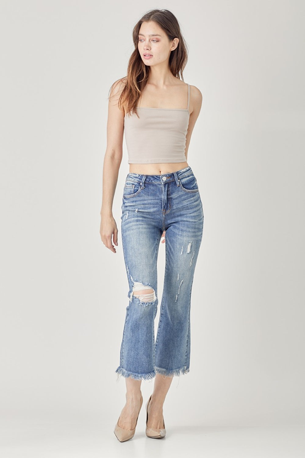 RISEN High Waist Distressed Cropped Bootcut Jeans 1c33d239-ded7-4d38-801b-aa2458a45d98-Max Trendsi