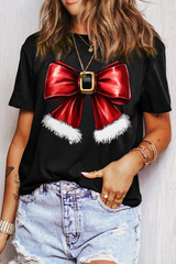 Glownestbest ® | Black Christmas Bowknot Graphic Crewneck T Shirt Black 1c4c6351f1b37818 Glownestbest