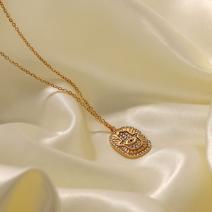 18K Gold Plated Geometric Transparent Zircon Palm Oval Eye Pendant Necklace 1cbdc084-0392-419f-be6e-d7c595a8bf5b Artshiney