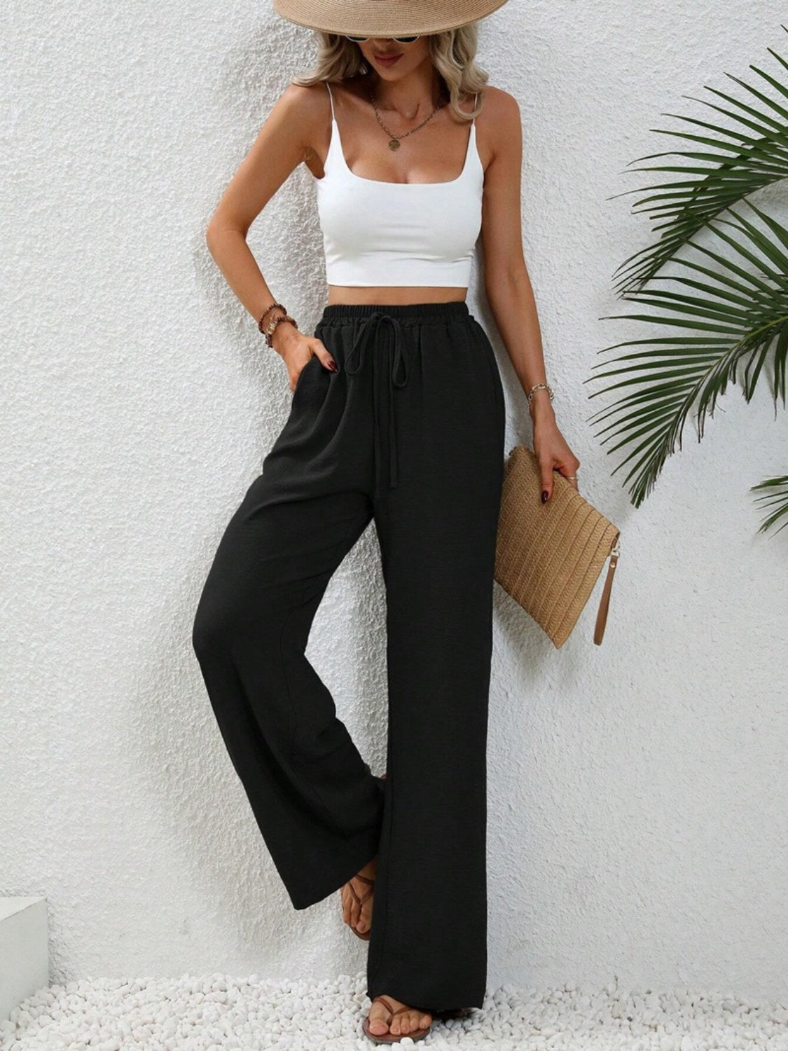 Wide Leg Drawstring Pants 1cde16b4-616b-4a68-9f37-107bf76d8a61-Max Trendsi