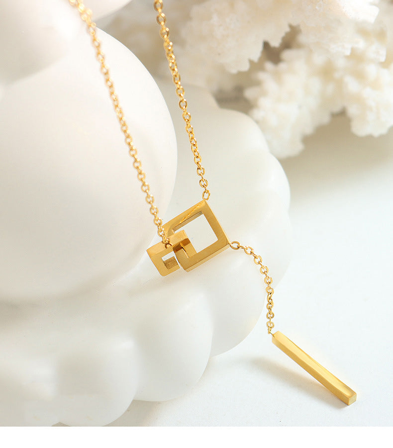 Fashion Simple Geometric Square Long Tassel Necklace Only 1d3a2126-d87d-43ba-8b84-ebb9e63c6f18 Artshiney
