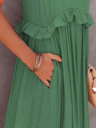 Ruffled Sleeveless Tiered Maxi Dress with Pockets 1d41bf5c-572e-42d8-b83b-21dd6d5e50fc-Min Glownestbest