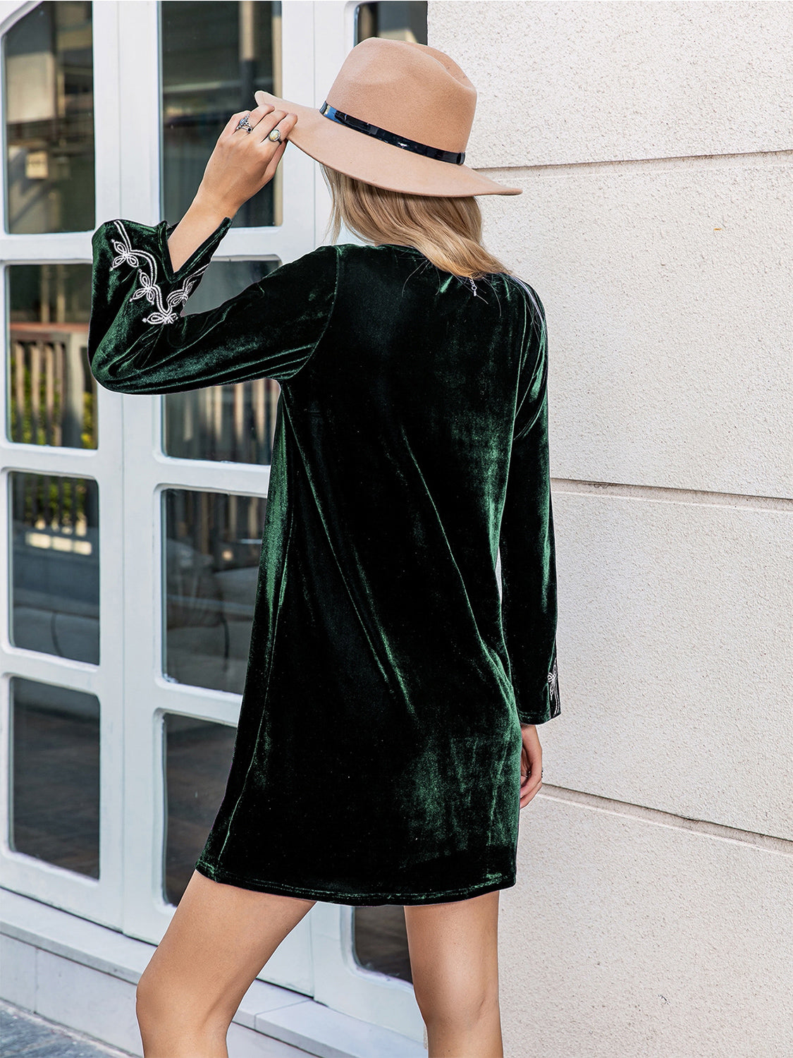 V-Neck Slit Sleeve Mini Dress 1d9c245f6b124f66a2d2048092c0fa35-Max Glownestbest