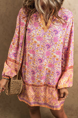 Floral V-Neck Long Sleeve Mini Dress Peach 1dfeea8e9ac9415e856d100a9b63c942-Max Glownestbest