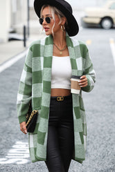 Glownestbest® | Plaid Dropped Shoulder Cardigan with Pocket Matcha Green 1e0298d06aa549cea551bf727a57e97f-Max Glownestbest