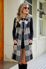 Glownestbest® | Plaid Open Front Sleeveless Cardigan with Pockets Black 1e300a44ad4f4a50acc5ff2914570e41-Max Glownestbest