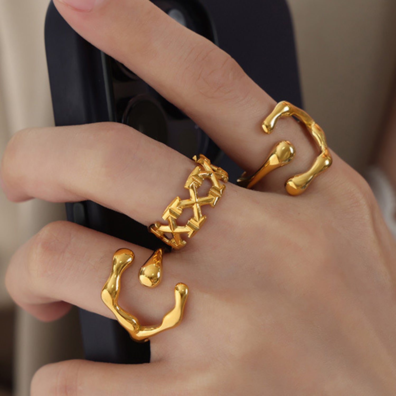 18K Gold-Plated Irregular Open Ring 1e414485-7c76-43f2-a09d-0ca49c82f86c-Max Trendsi