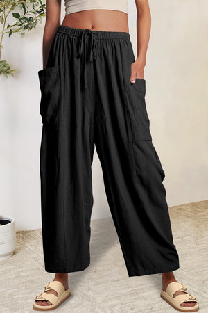Full Size Pocketed Drawstring Wide Leg Pants Black 1ee8db5d-73fb-4825-9206-cc5c05567443-Max Trendsi