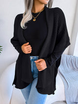 Glownestbest® | Horizontal Ribbing Open Front Slit Cardigan Black 1ef23ccb4e004dbba83616a2bd7bd4d1-Max Glownestbest