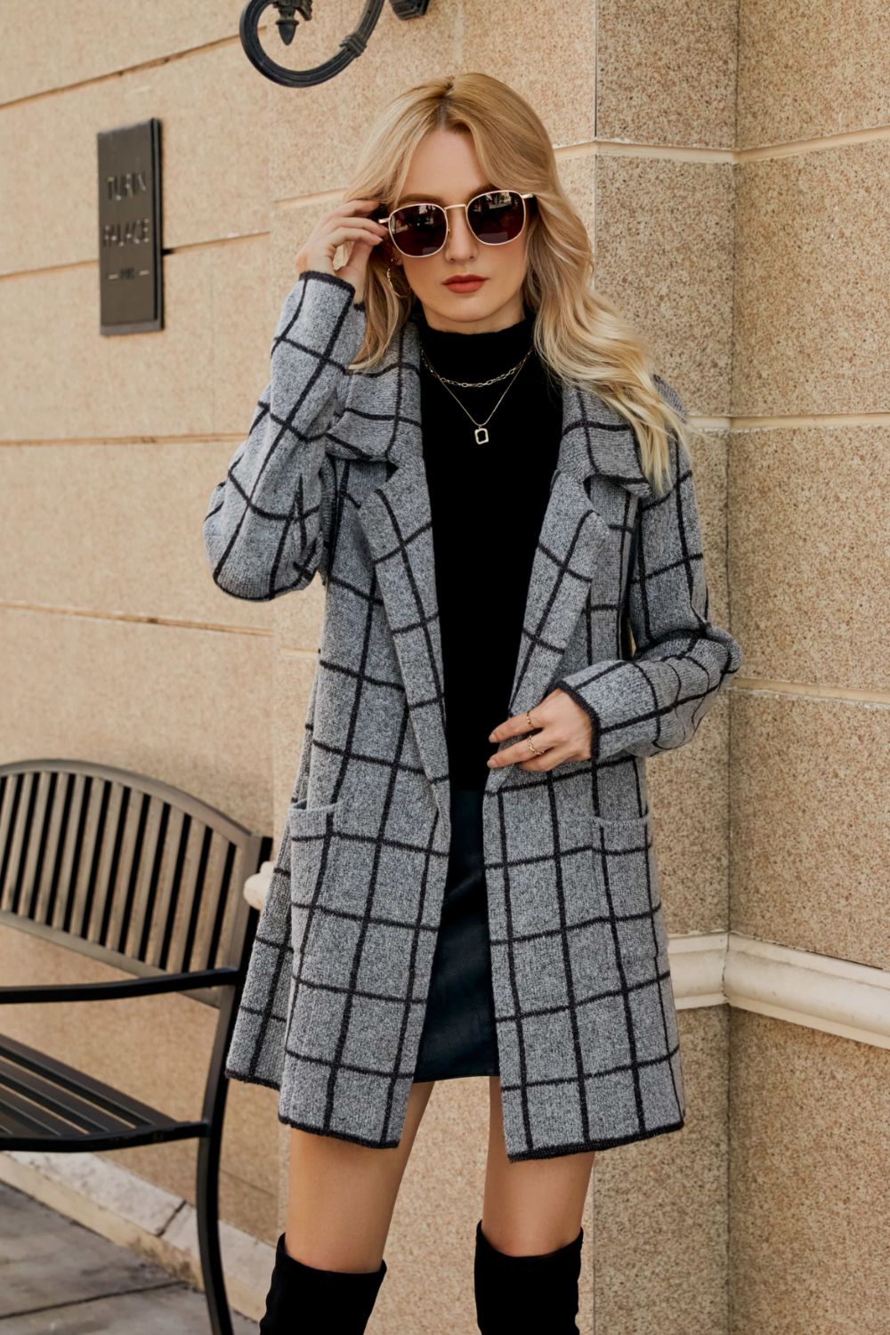 Printed Open Front Lapel Collar Cardigan with Pockets Gray 1f11f6ce263c4dfb8ea72ce60073b535-Max Glownestbest