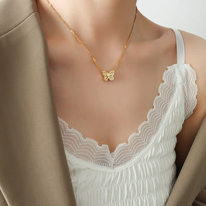 18K Gold Fashionable Hammer Design Butterfly All-Match Necklace 1f1fca89-1042-4da0-86ac-9628569d0bb4 Artshiney