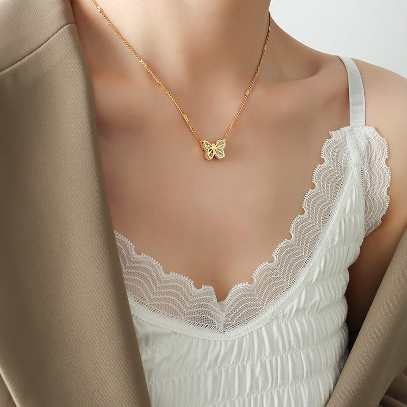 18K Gold Fashionable Hammer Design Butterfly All-Match Necklace 1f1fca89-1042-4da0-86ac-9628569d0bb4 Artshiney
