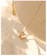 18k Gold Simple Butterfly White Seashell Design Necklace Earrings Set Necklace 1f26c624-e59c-4350-8bb2-ce5517586dfc Artshiney