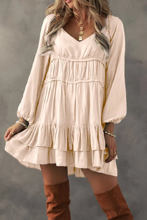 Frill Ruffled V-Neck Long Sleeve Mini Dress 1f30c864-3ec3-48de-baf7-182e390bfdf9-Max Glownestbest