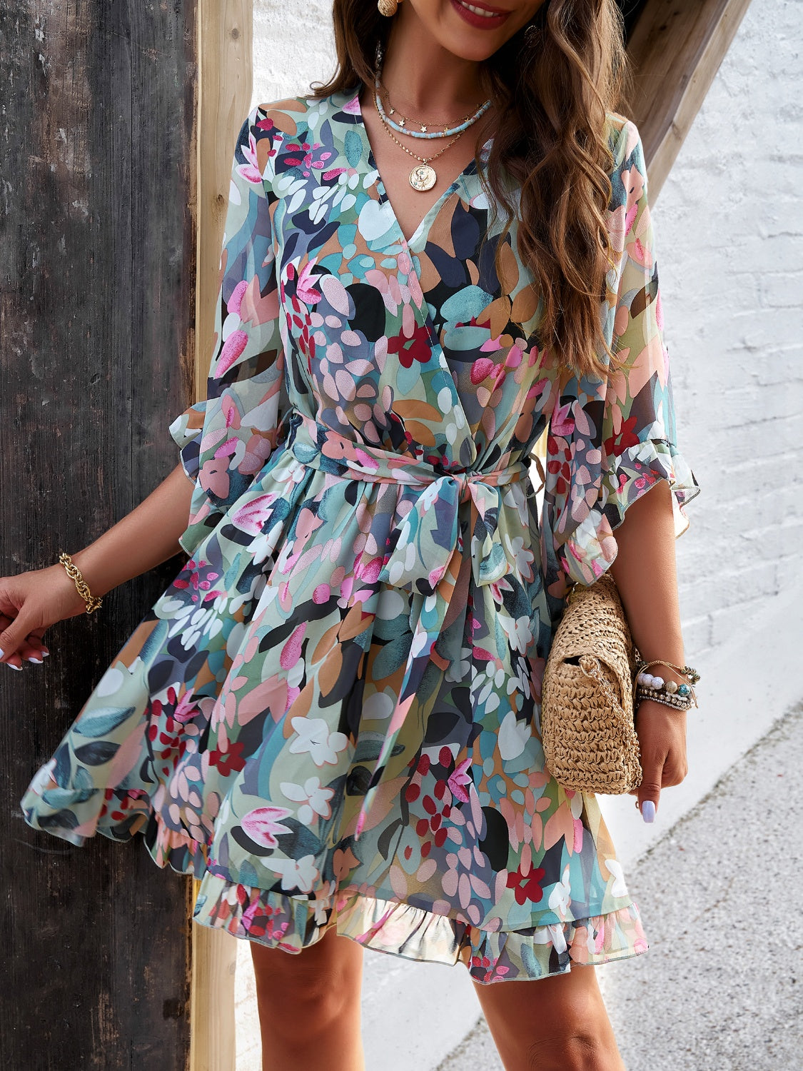 Devine Ruffled Printed Surplice Half Sleeve Mini Dress 1f44b90e-8b5c-4cc8-95f9-6032a53460dd-Max Glownestbest