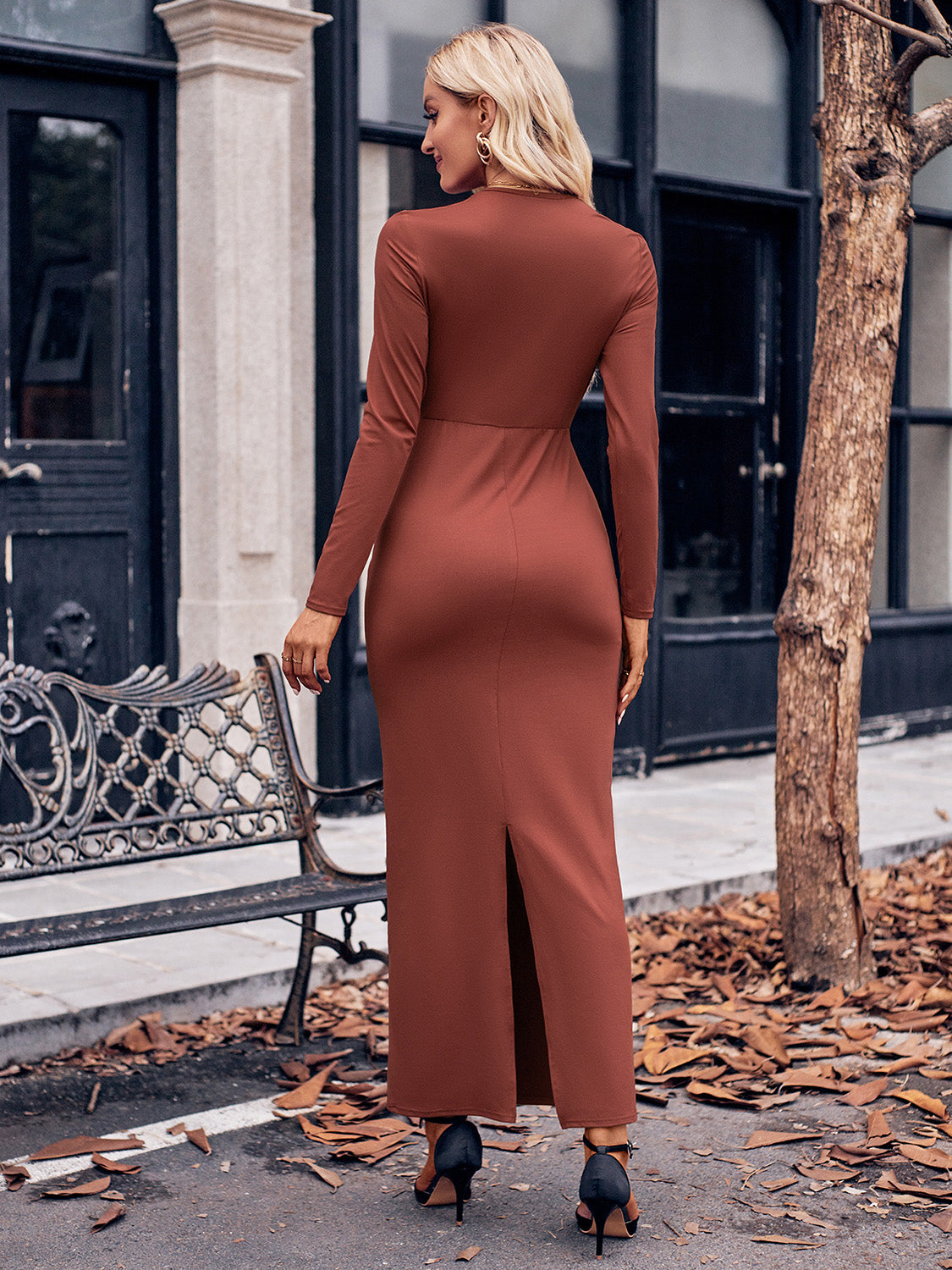 Slit Twisted Surplice Long Sleeve Dress 1f93f668-e1a5-4c1b-96af-0c72248dd668-Max Glownestbest