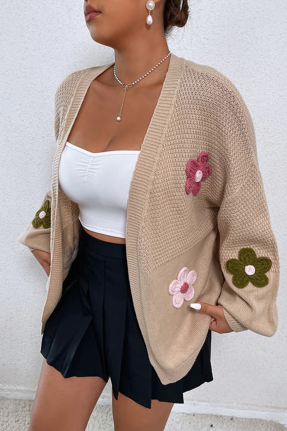 Floral Applique Drop Shoulder Open Front Cardigan 1fbe91cd-e944-4883-95c6-d1f0acc9dd8c-Max Glownestbest