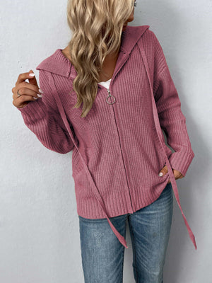 Zip-Up Drawstring Detail Hooded Cardigan 1fe5871f175a4a4498d1260aae8a2720-Max Glownestbest