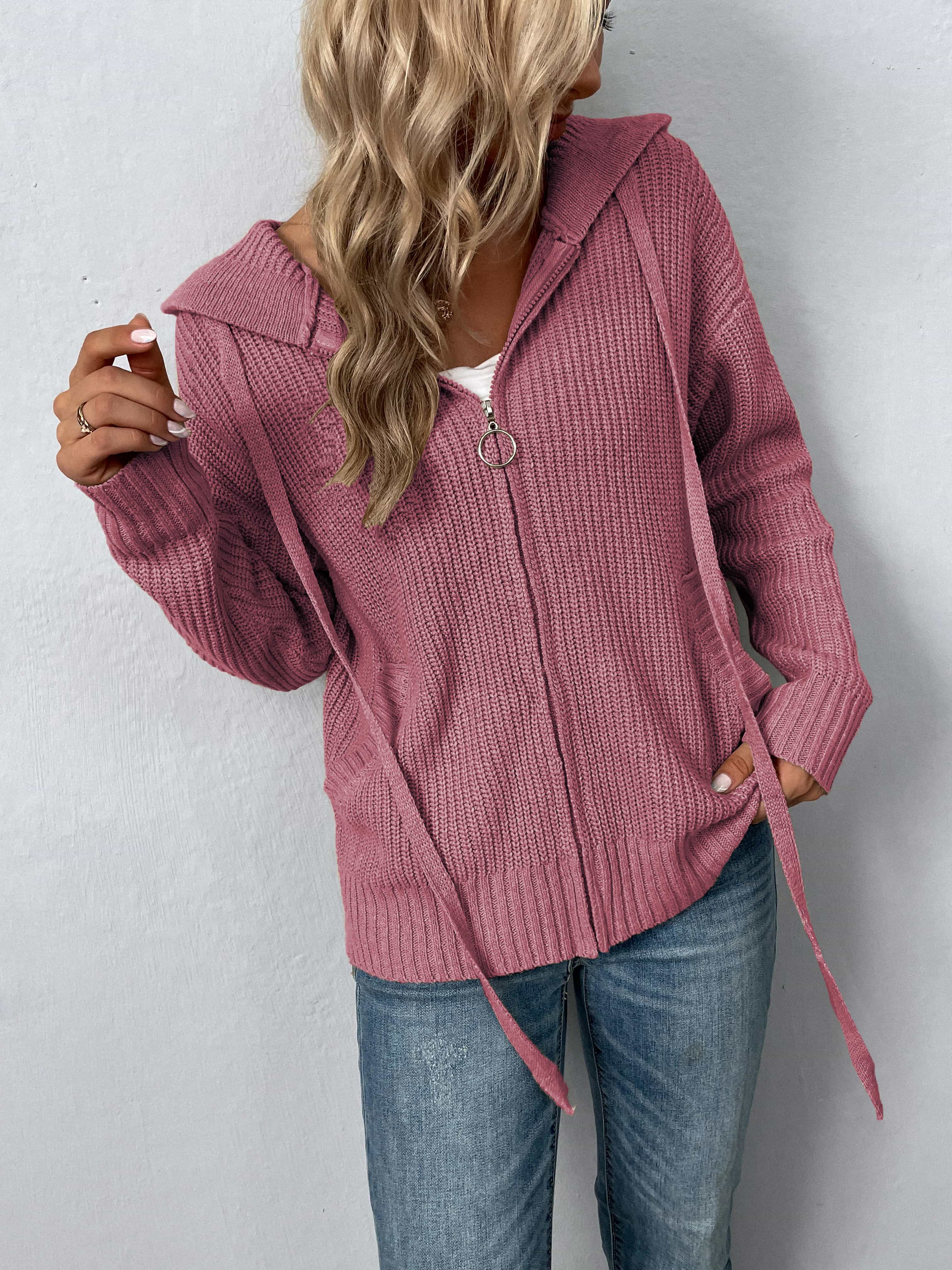 Zip-Up Drawstring Detail Hooded Cardigan 1fe5871f175a4a4498d1260aae8a2720-Max Glownestbest