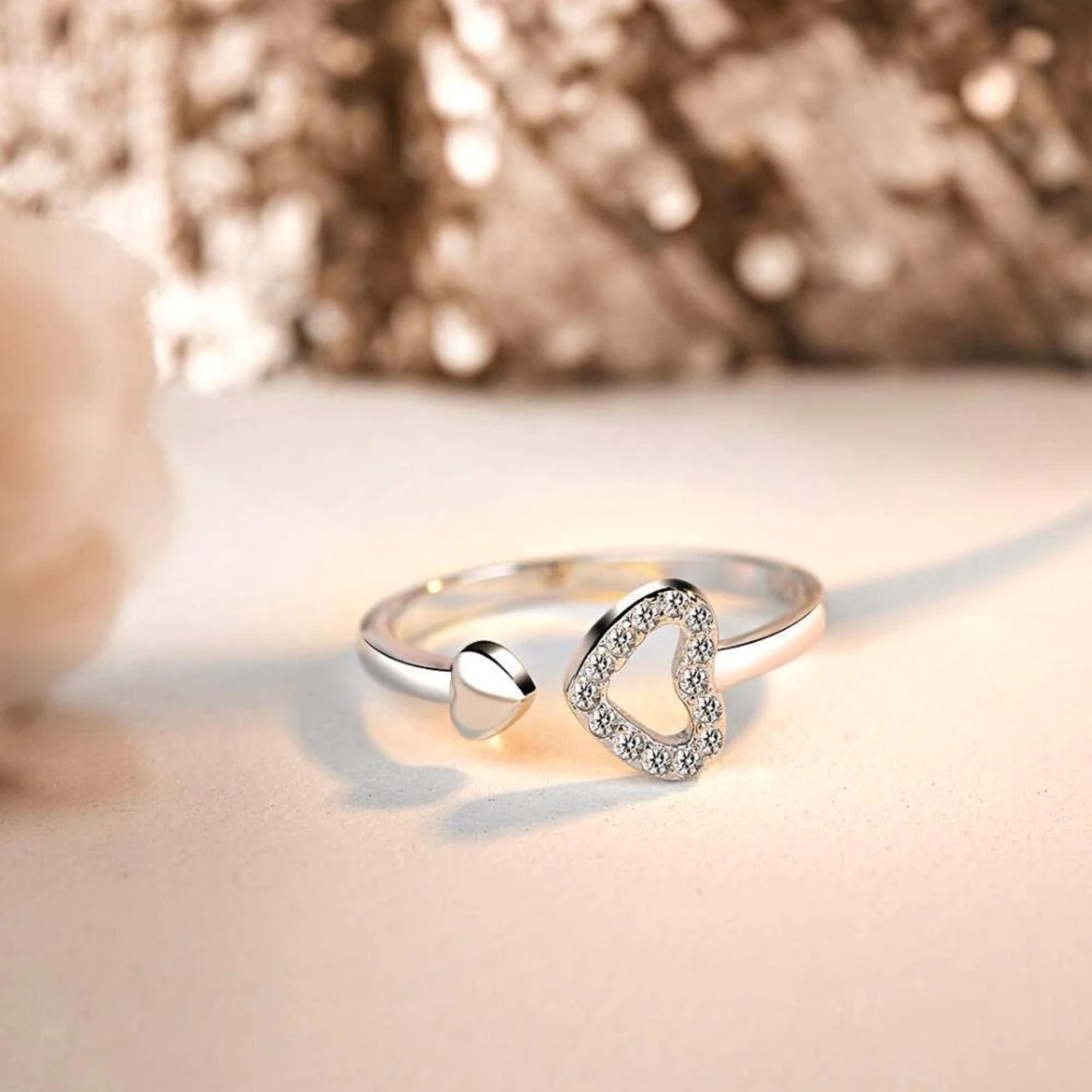 925 Sterling Silver Inlaid Zircon Heart Open Ring 1fff6e9d-0e7c-4ac5-977c-cb0df9fd4a36-Max Trendsi