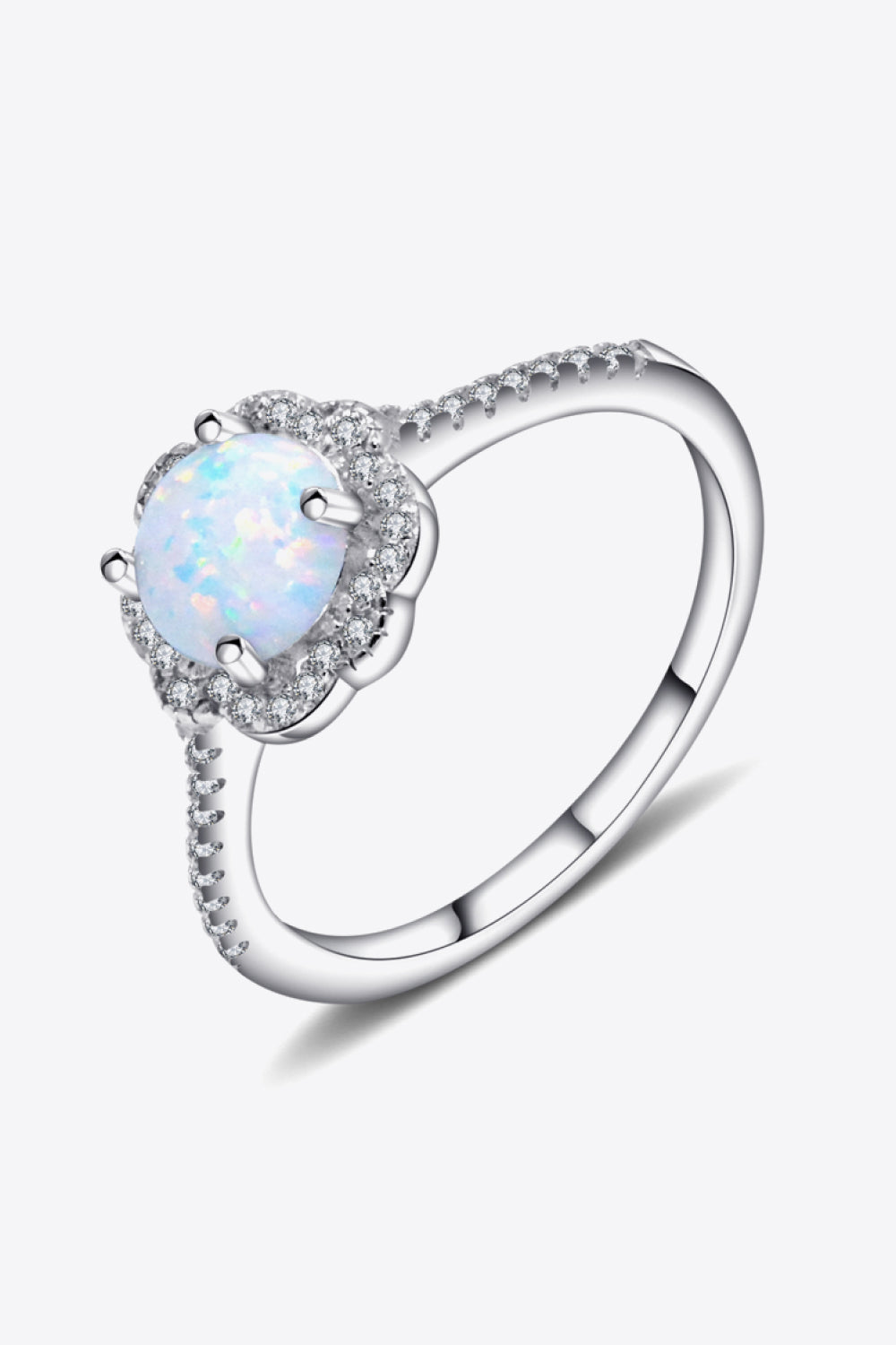 Platinum-Plated 4-Prong Opal Ring Silver 202f5e7a54164ed2866a2c37241746b4-Max Trendsi