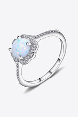 Platinum-Plated 4-Prong Opal Ring Silver 202f5e7a54164ed2866a2c37241746b4-Max Trendsi