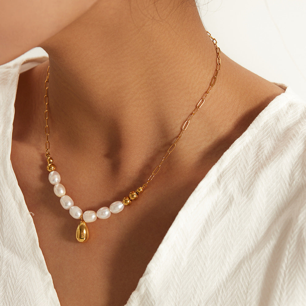 18K Golden Baroque Freshwater Pearl French elegant necklace 212cdea5-8967-4537-aebe-fdef97362462 Glownestbest