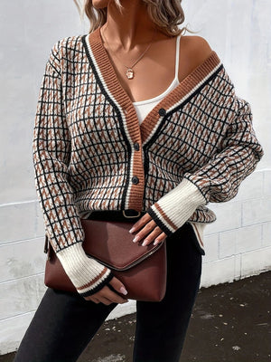 Plaid V-Neck Button Up Cardigan 2155e45f-ed1e-49ad-a510-916d8a310686-Max Glownestbest