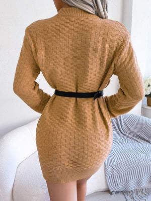 Round Neck Long Sleeve Mini Sweater Dress 21602df1-6a68-47a4-8cfd-12308d0e4f36-Max Glownestbest